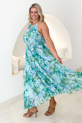 Mint Floral Sleeveless Midi Dress